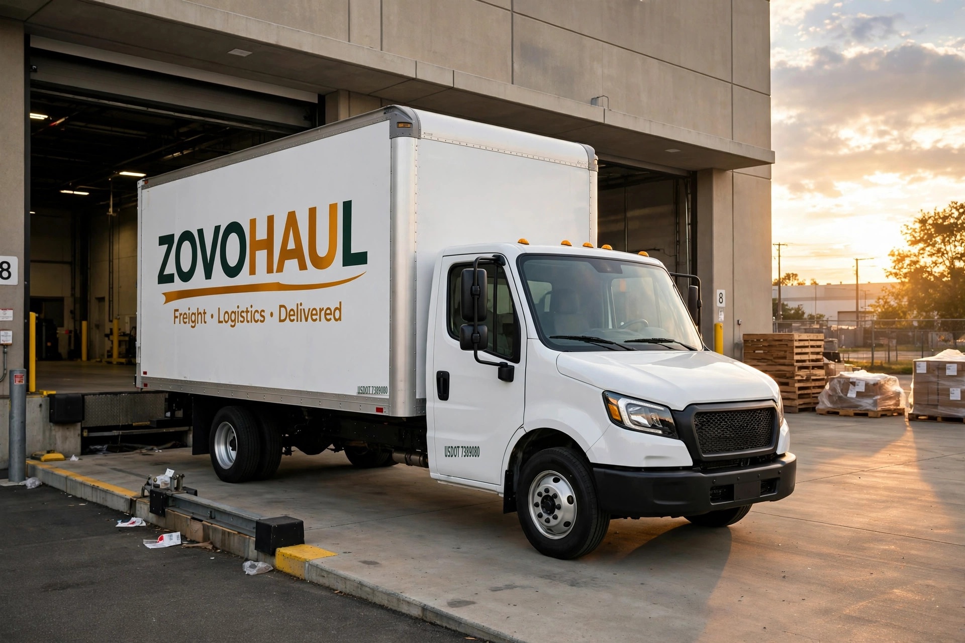 Zovohaul box truck at a warehouse loading dock